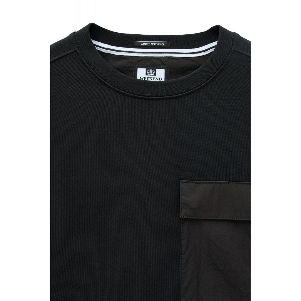 Weekend Offender SW3A16 Neve Nylon Pocket Cotton Crew Sweat Top - Black