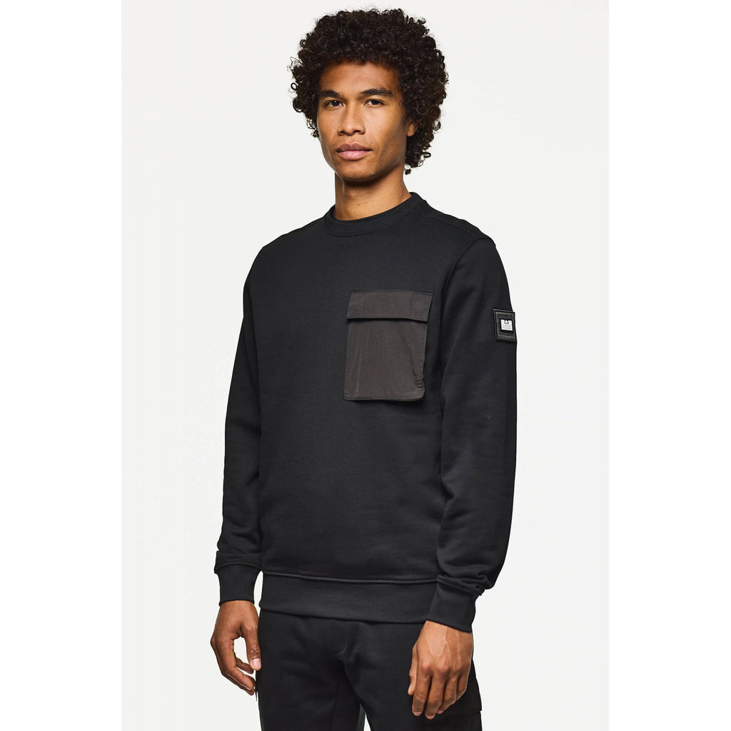 Weekend Offender SW3A16 Neve Nylon Pocket Cotton Crew Sweat Top - Black