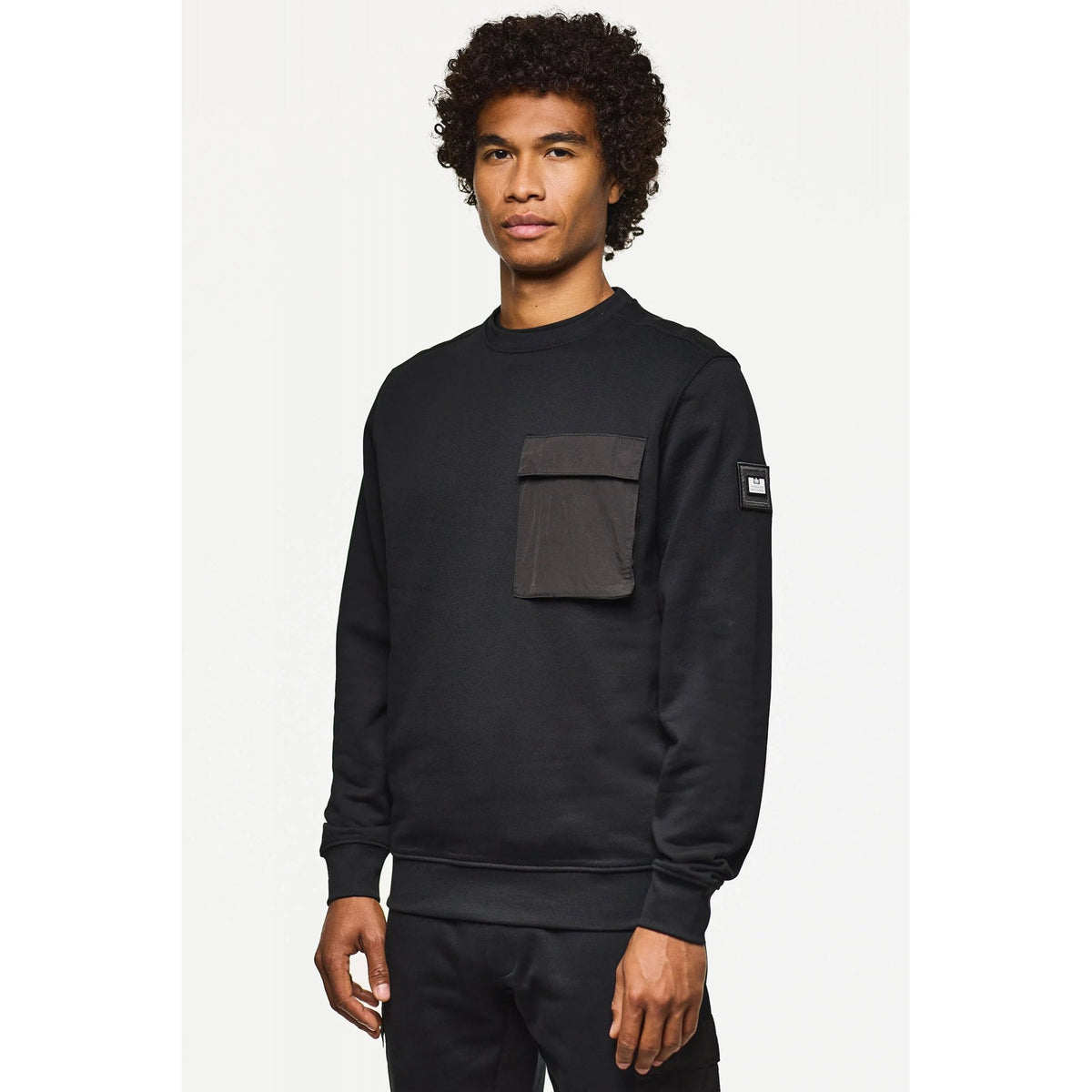 Weekend Offender SW3A16 Neve Nylon Pocket Cotton Crew Sweat Top - Black