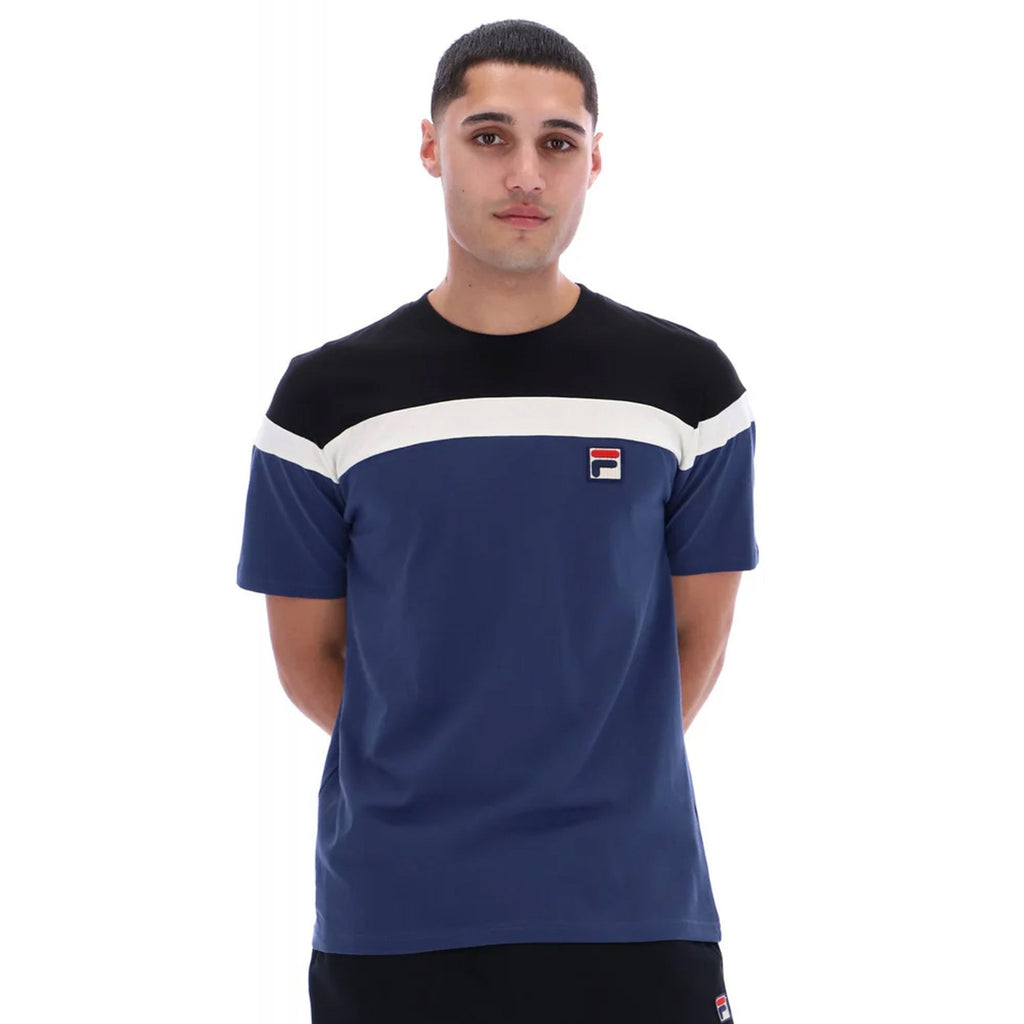Fila Aiden MH015 Colour Block Design Cut & Sew Half Sleeve T-Shirt - Black/Navy