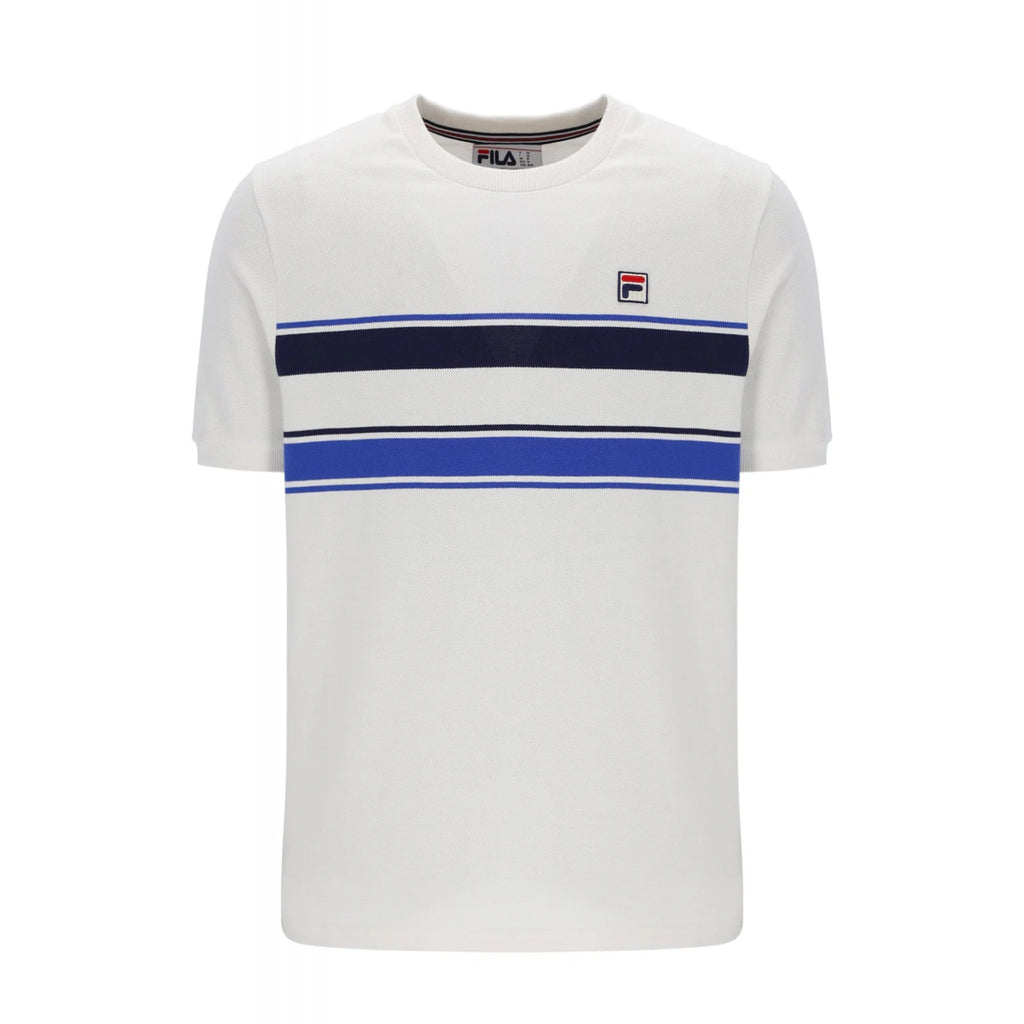 Fila Iggy MH029 Yarn Dye Contrast Stripe Half Sleeve T-Shirt - Gardenia/Blue