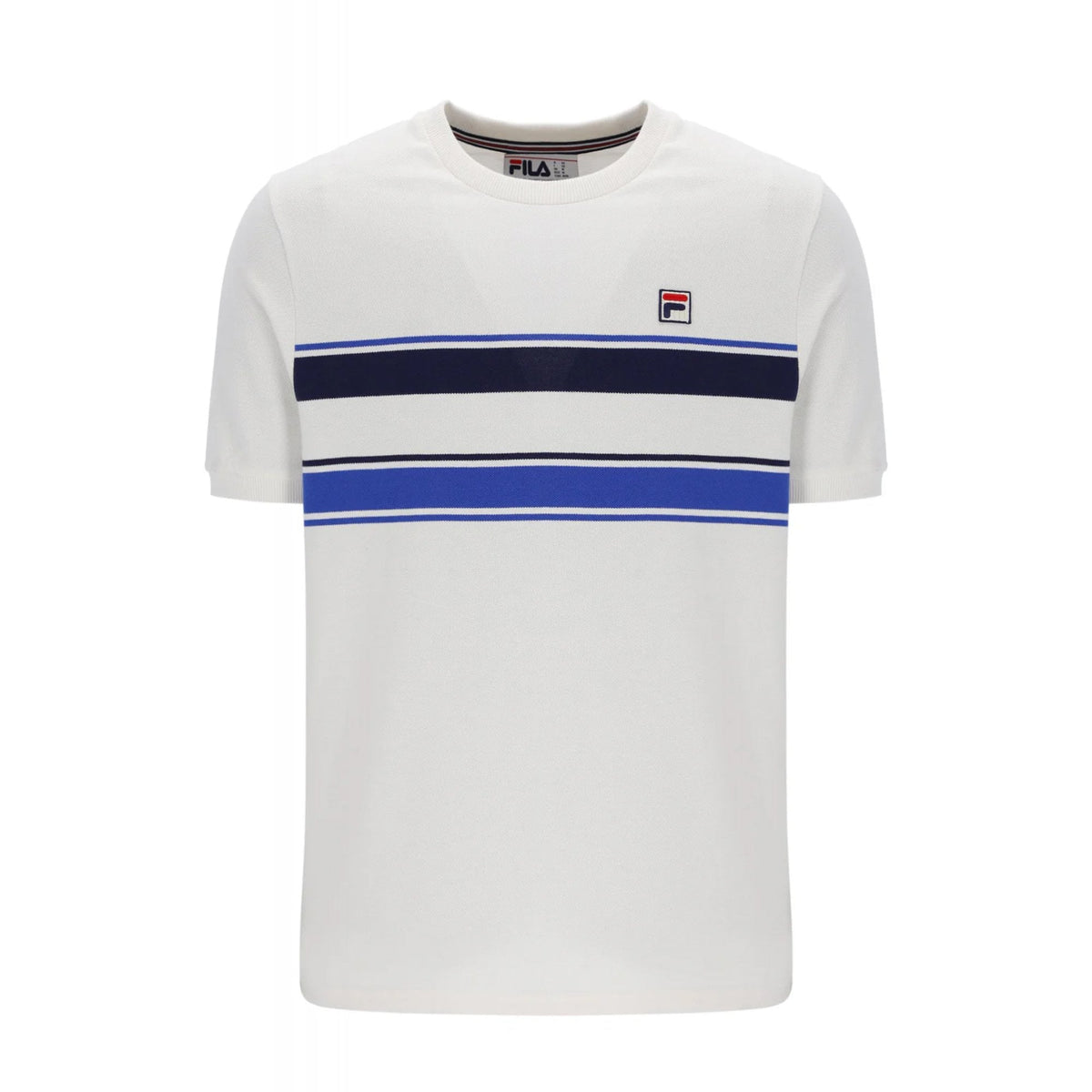 Fila Iggy MH029 Yarn Dye Contrast Stripe Half Sleeve T-Shirt - Gardenia/Blue