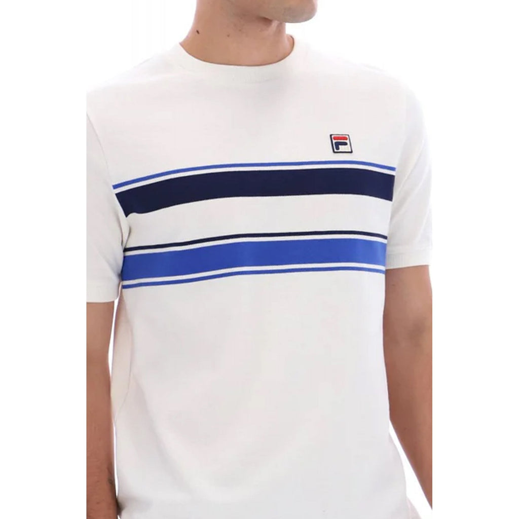 Fila Iggy MH029 Yarn Dye Contrast Stripe Half Sleeve T-Shirt - Gardenia/Blue