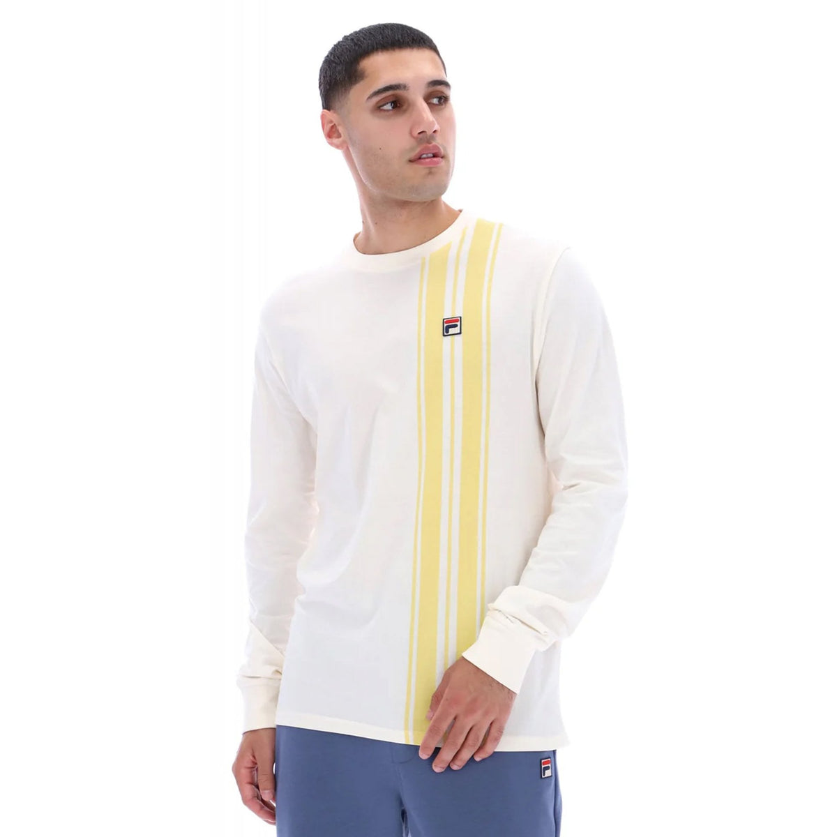 Fila Vintage Deem MH026 Contrast Vertical Stripe Long Sleeve Top - Gardenia/Raffia Yellow