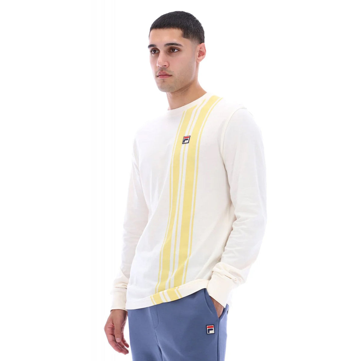Fila Vintage Deem MH026 Contrast Vertical Stripe Long Sleeve Top - Gardenia/Raffia Yellow