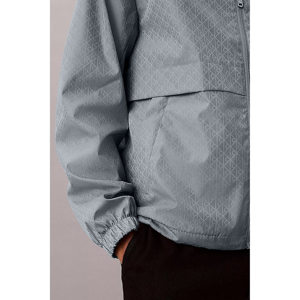 Calvin Klein Jeans | LV04RD510G Repeat Logo Lightweight Windbreaker Hood Jacket - Silver Grey