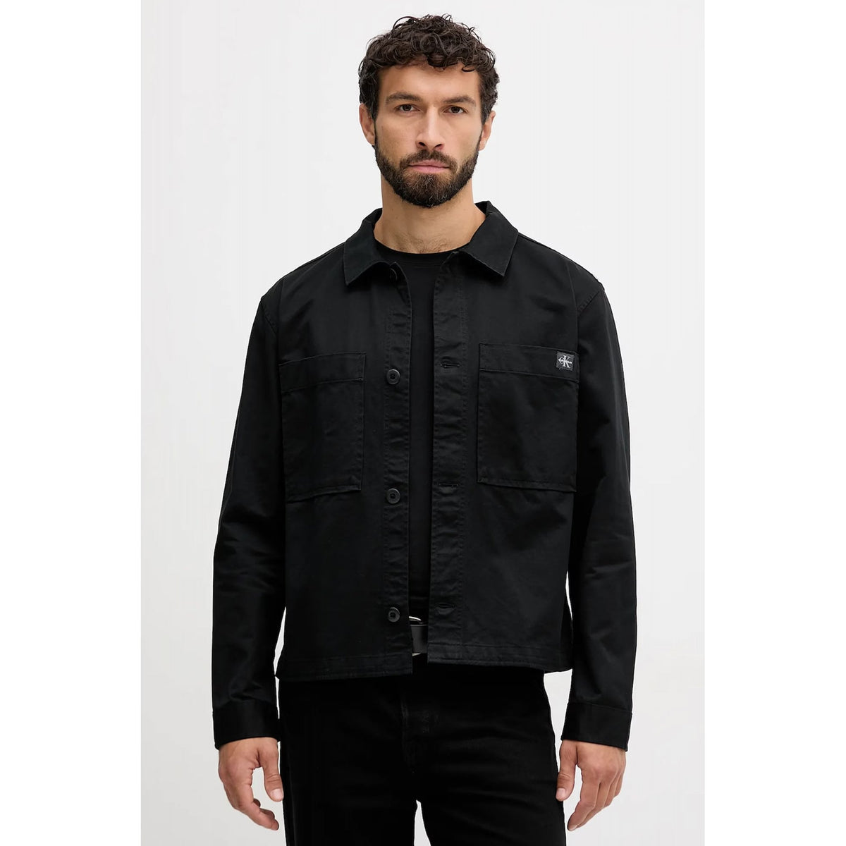 Calvin Klein Jeans | LV04RD110G Monogram Bagde Cotton Twill Relaxed Fit Buttoned Overshirt Jacket