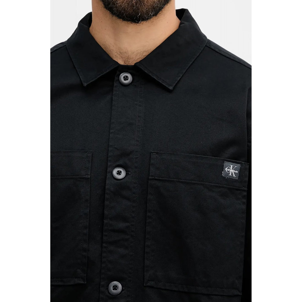 Calvin Klein Jeans | LV04RD110G Monogram Bagde Cotton Twill Relaxed Fit Buttoned Overshirt Jacket