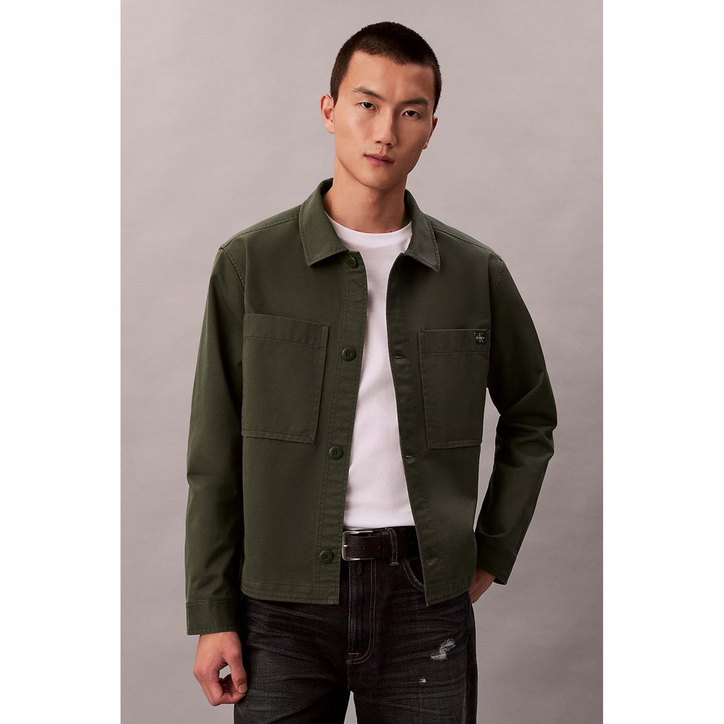 Calvin Klein Jeans | LV04RD110G Monogram Bagde Cotton Twill Relaxed Fit Buttoned Overshirt Jacket