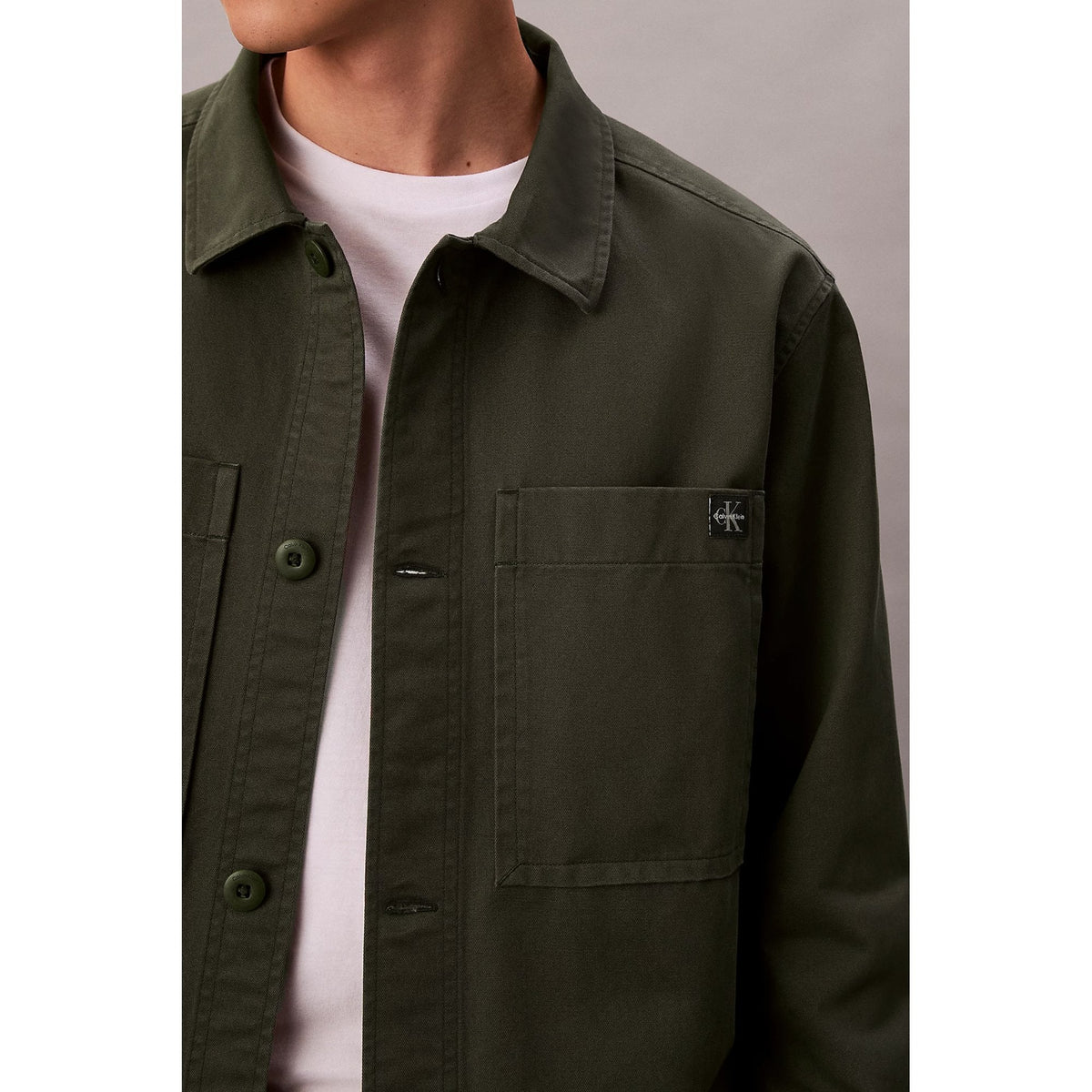 Calvin Klein Jeans | LV04RD110G Monogram Bagde Cotton Twill Relaxed Fit Buttoned Overshirt Jacket