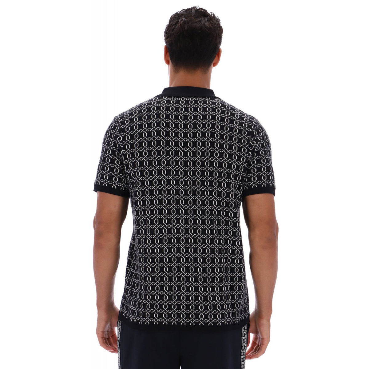 Fila Vintage Jackson MG004 Jacquard Pattern Knit Quarter Zip Polo T-Shirt - Black