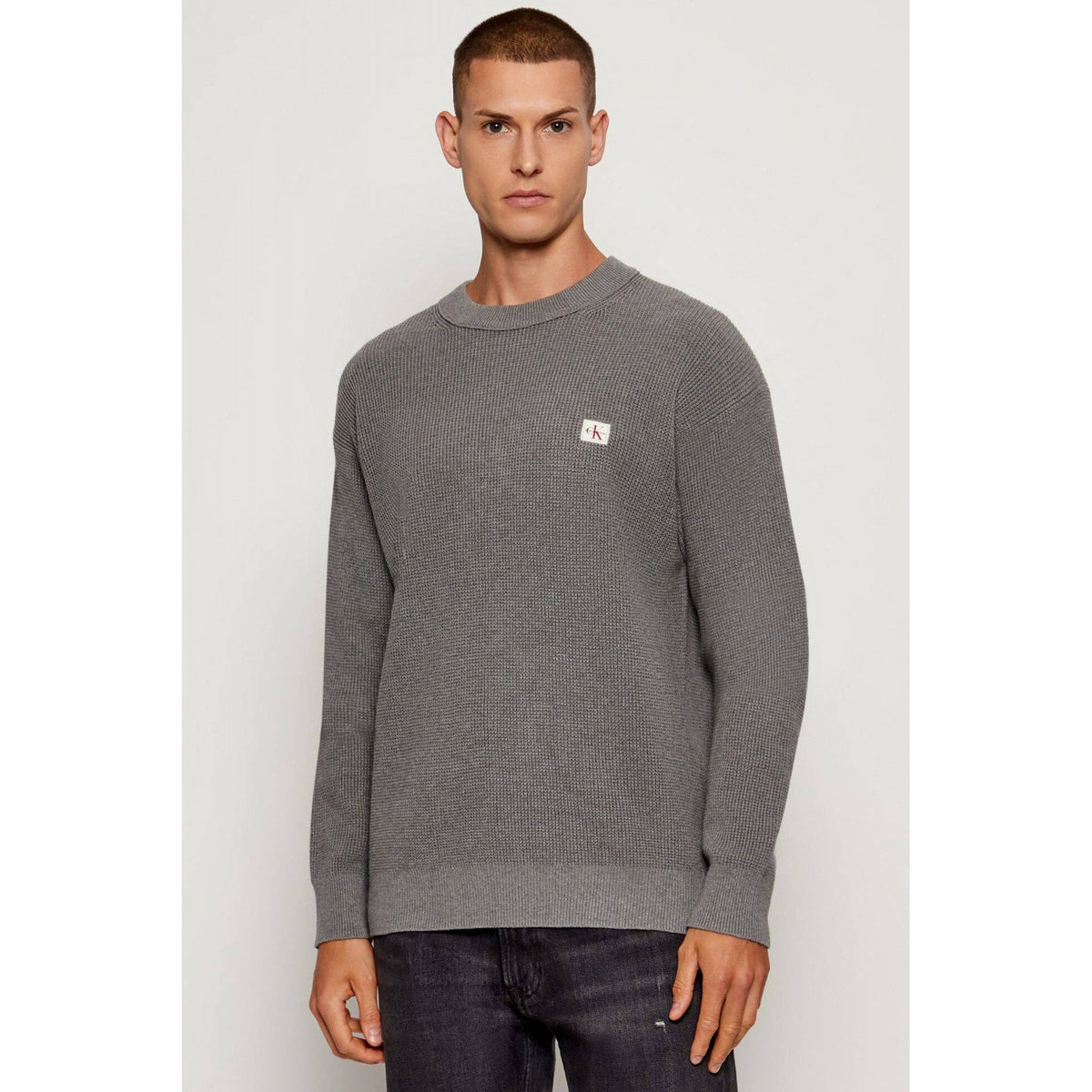 Calvin Klein Jeans | LV04RD313G Waffle Cotton Knit Loose Fit Crew Jumper