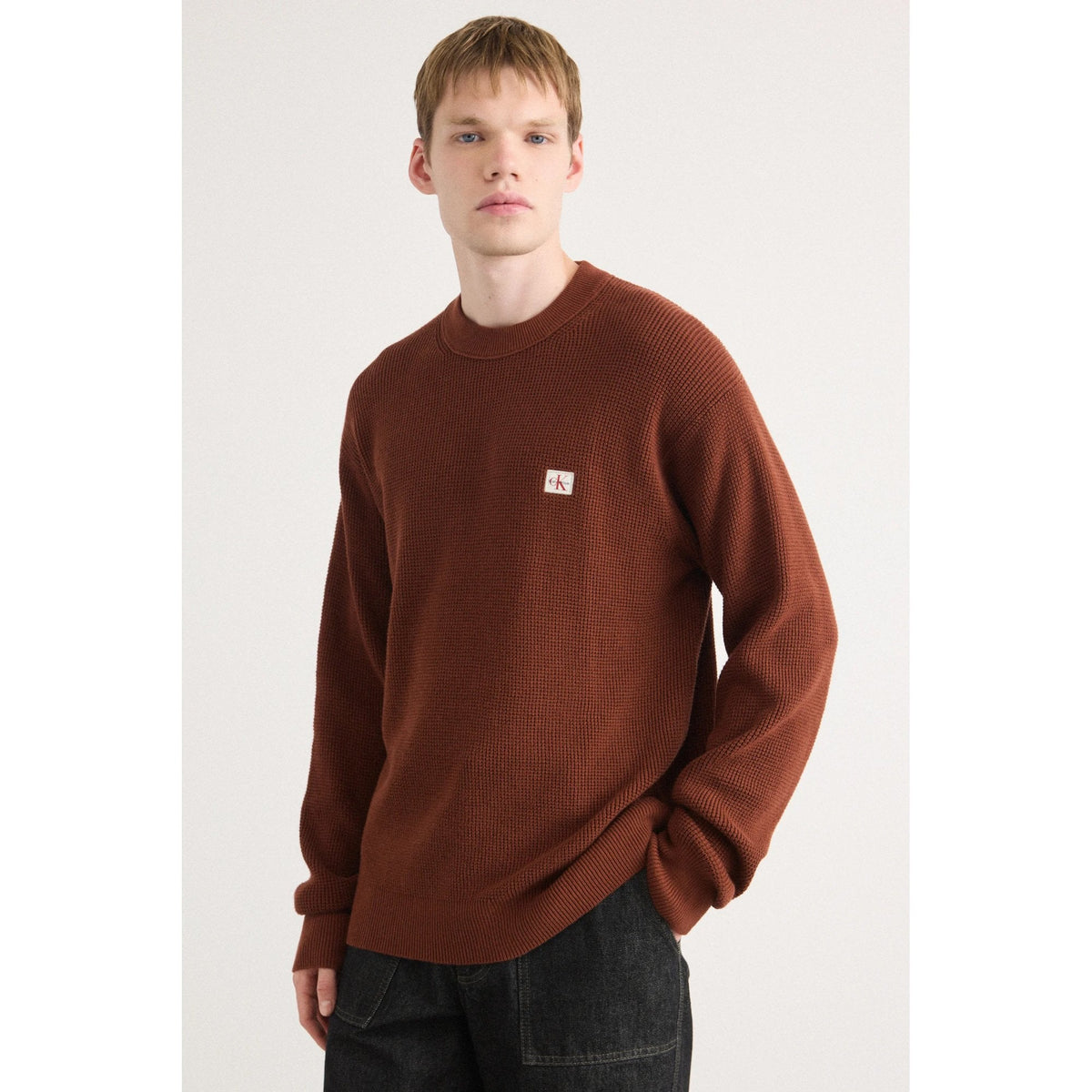 Calvin Klein Jeans | LV04RD313G Waffle Cotton Knit Loose Fit Crew Jumper