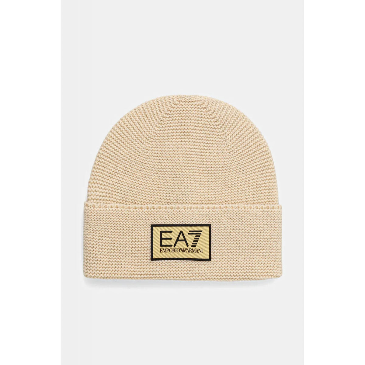 EA7 | Emporio Armani AF18021 0247 Knit Gold Patch Logo Wool Blend Beanie Hat