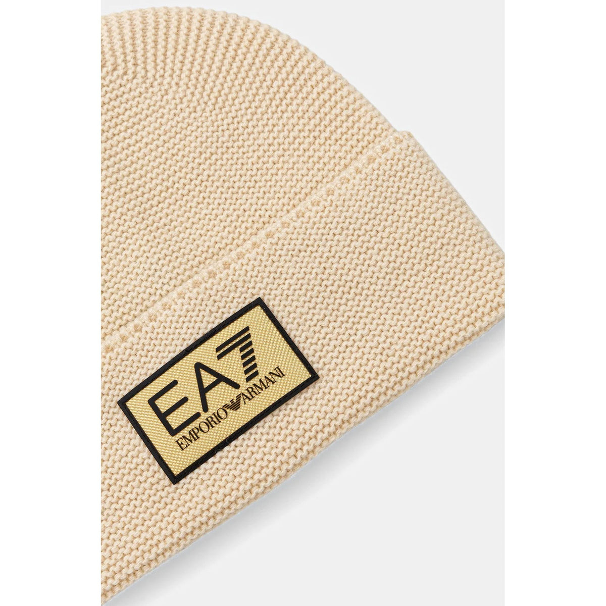 EA7 | Emporio Armani AF18021 0247 Knit Gold Patch Logo Wool Blend Beanie Hat