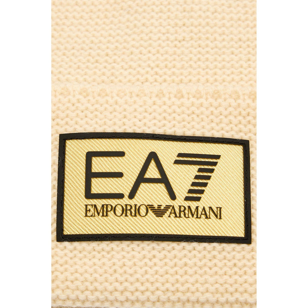 EA7 | Emporio Armani AF18021 0247 Knit Gold Patch Logo Wool Blend Beanie Hat
