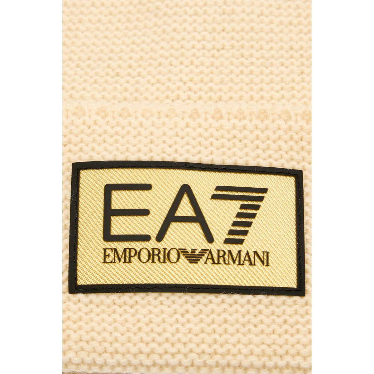 EA7 | Emporio Armani AF18021 0247 Knit Gold Patch Logo Wool Blend Beanie Hat