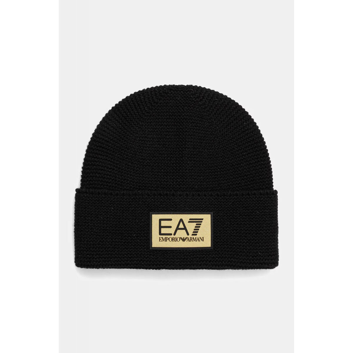 EA7 | Emporio Armani AF18021 0247 Knit Gold Patch Logo Wool Blend Beanie Hat