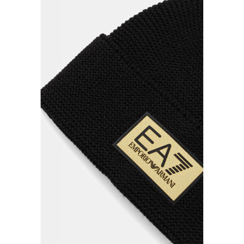 EA7 | Emporio Armani AF18021 0247 Knit Gold Patch Logo Wool Blend Beanie Hat