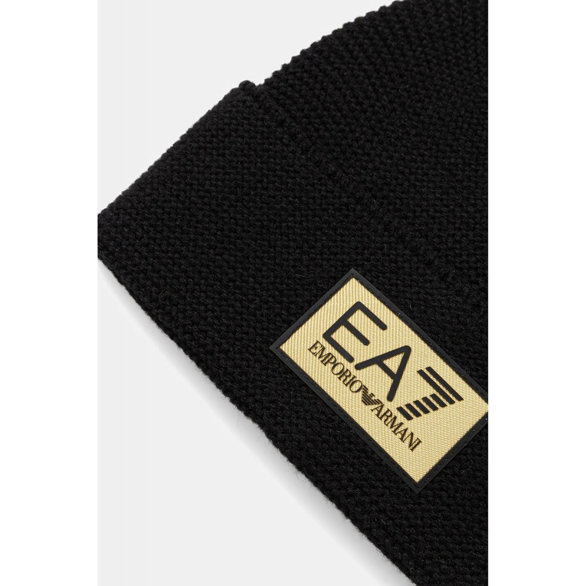 EA7 | Emporio Armani AF18021 0247 Knit Gold Patch Logo Wool Blend Beanie Hat