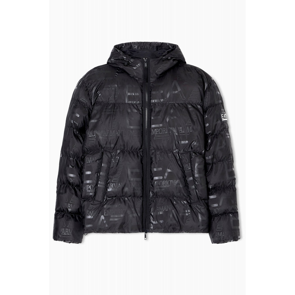 EA7 | Emporio Armani AF15969 0697 Padded Repeat Logo Print Hood Jacket - Black