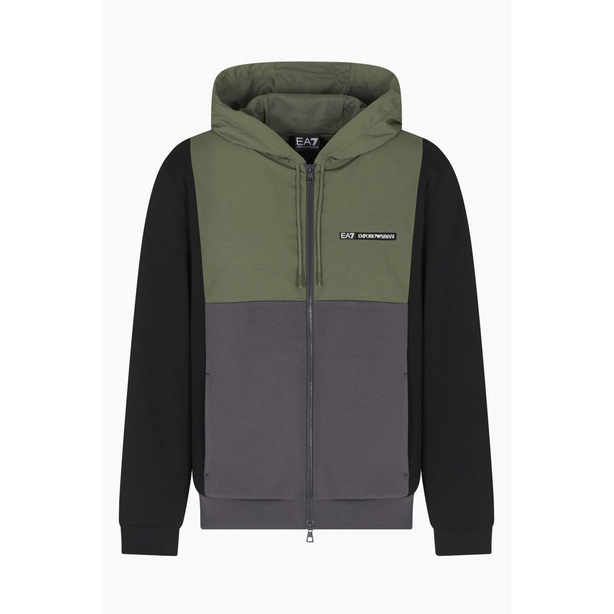 EA7 | Emporio Armani AF17003 0938 Train Athletic Colour Block Hood Jacket - Beetle Green/Black