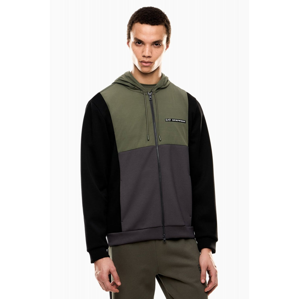 EA7 | Emporio Armani AF17003 0938 Train Athletic Colour Block Hood Jacket - Beetle Green/Black