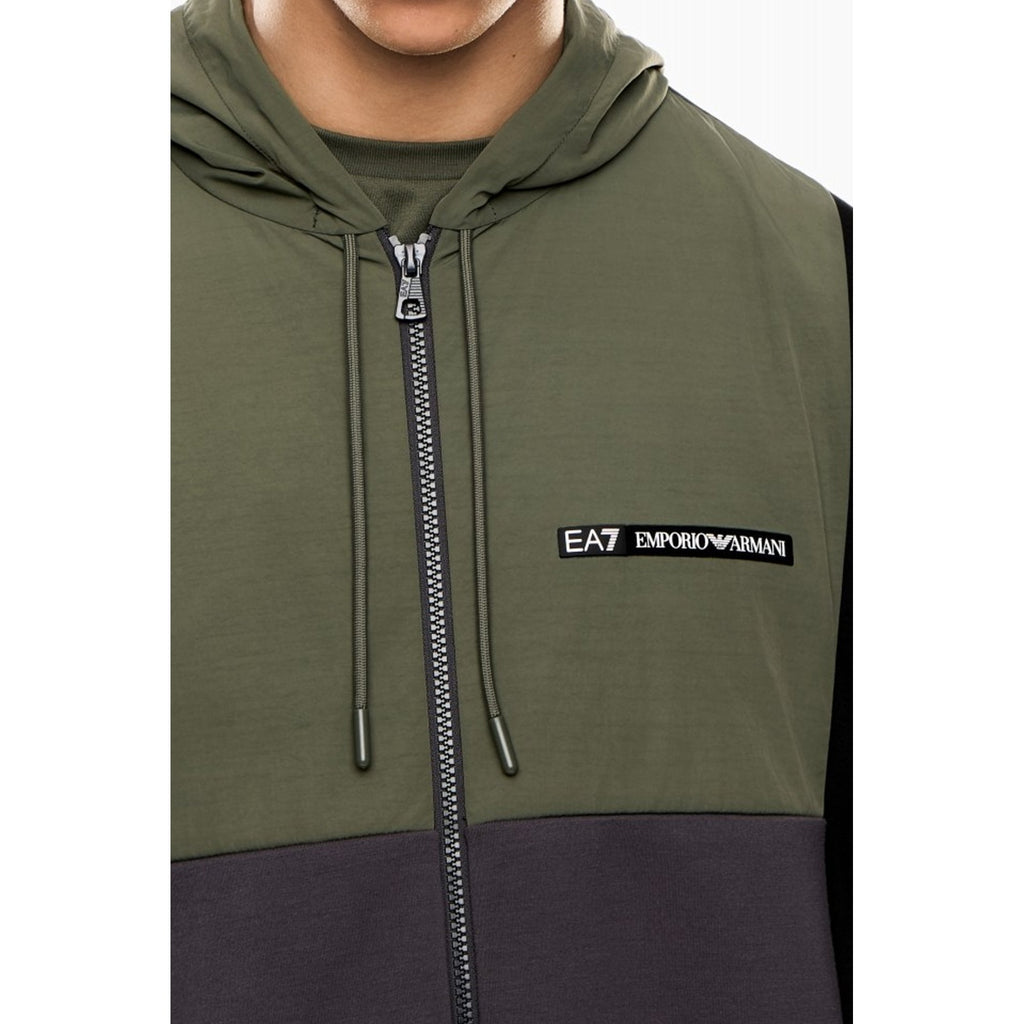 EA7 | Emporio Armani AF17003 0938 Train Athletic Colour Block Hood Jacket - Beetle Green/Black