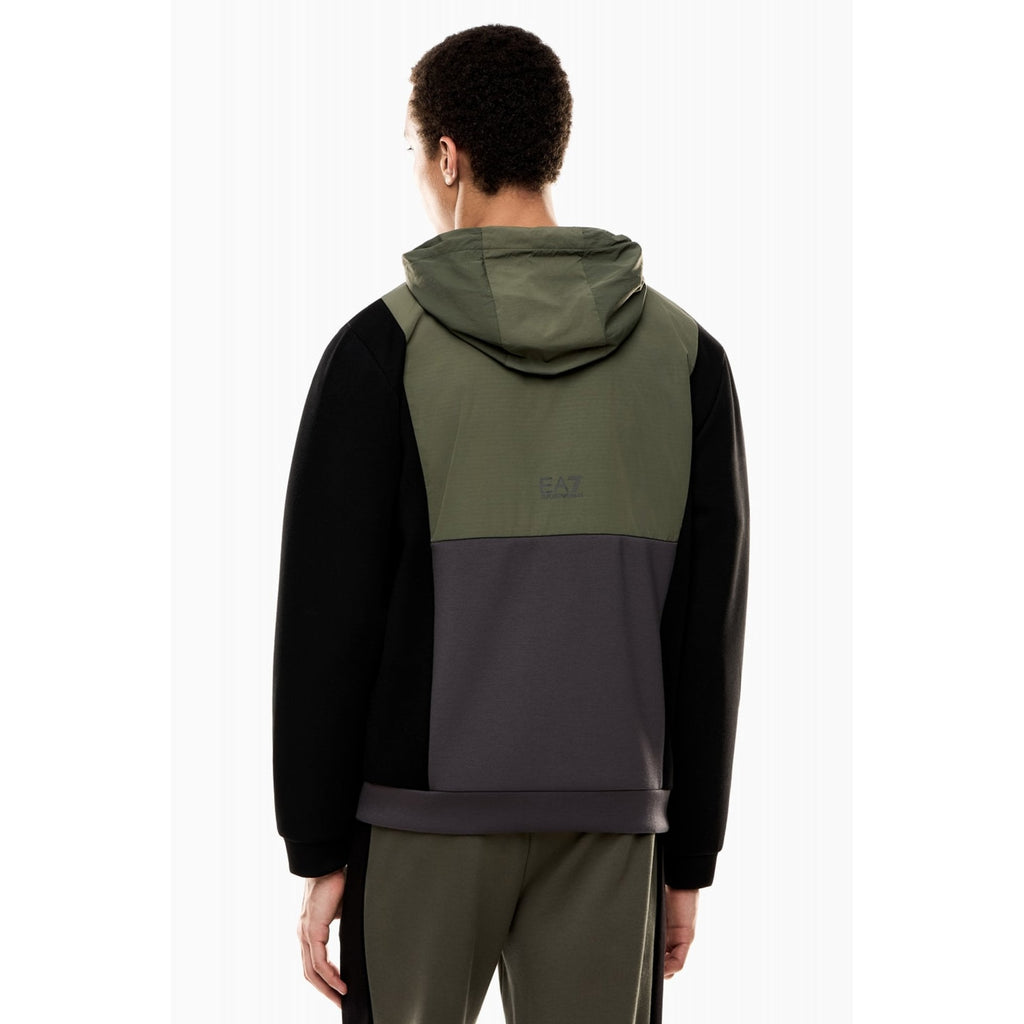 EA7 | Emporio Armani AF17003 0938 Train Athletic Colour Block Hood Jacket - Beetle Green/Black