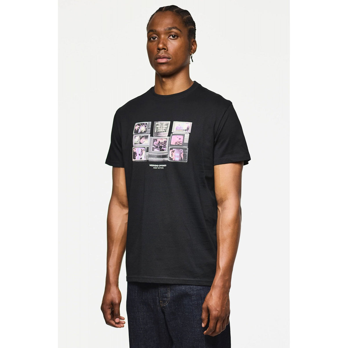 Weekend Offender PT3A08 Vision Retro TVs Graphic Print Half Sleeve T-Shirt - Black