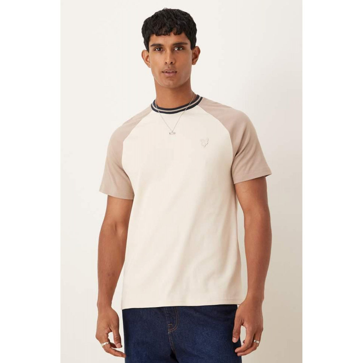 Lyle & Scott TS2344V Contrast Raglan Tipped Collar Cotton T-Shirt - Stone