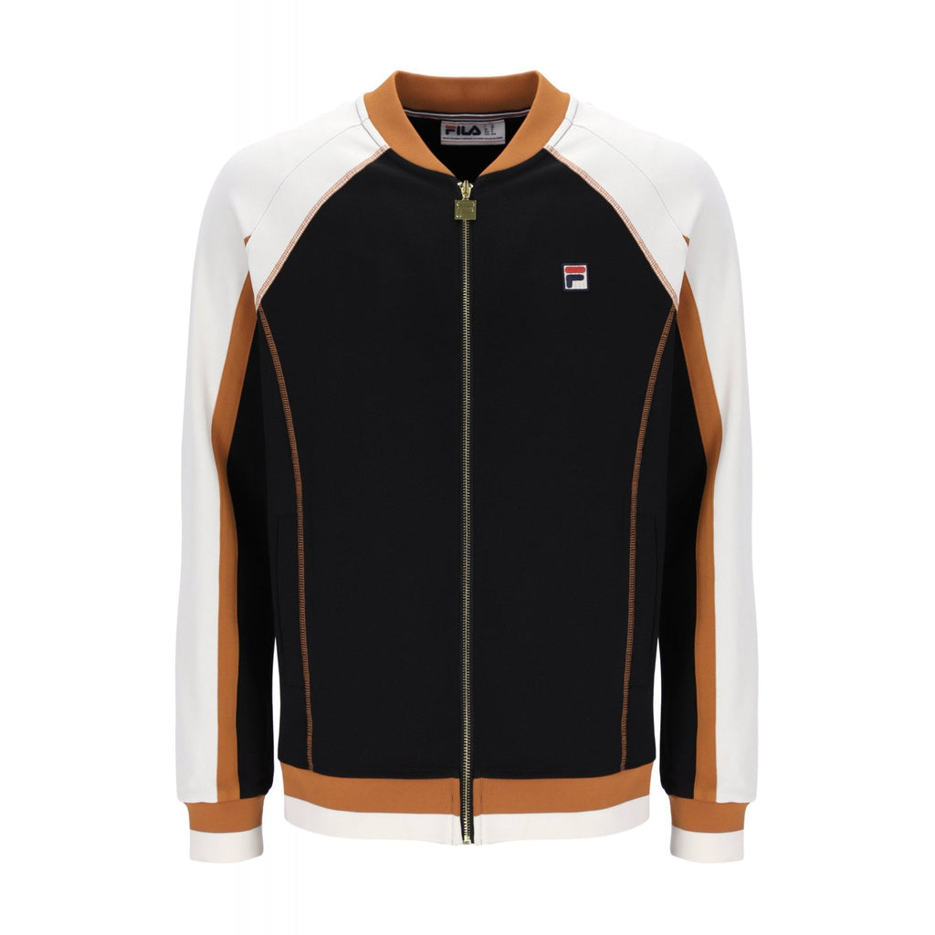 Fila Eliot MH041 Vintage Flat Lock Detail Baseball Track Top - Black/Gardenia/Pumpkin Spice