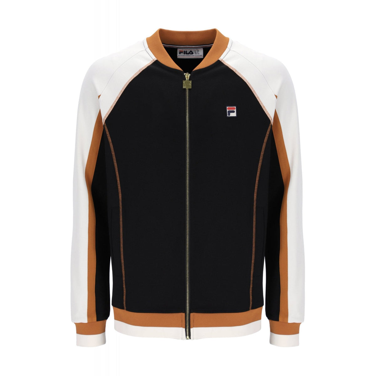 Fila Eliot MH041 Vintage Flat Lock Detail Baseball Track Top - Black/Gardenia/Pumpkin Spice