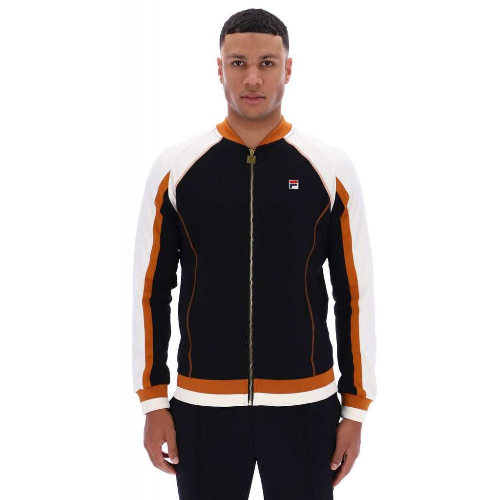 Fila Eliot MH041 Vintage Flat Lock Detail Baseball Track Top - Black/Gardenia/Pumpkin Spice