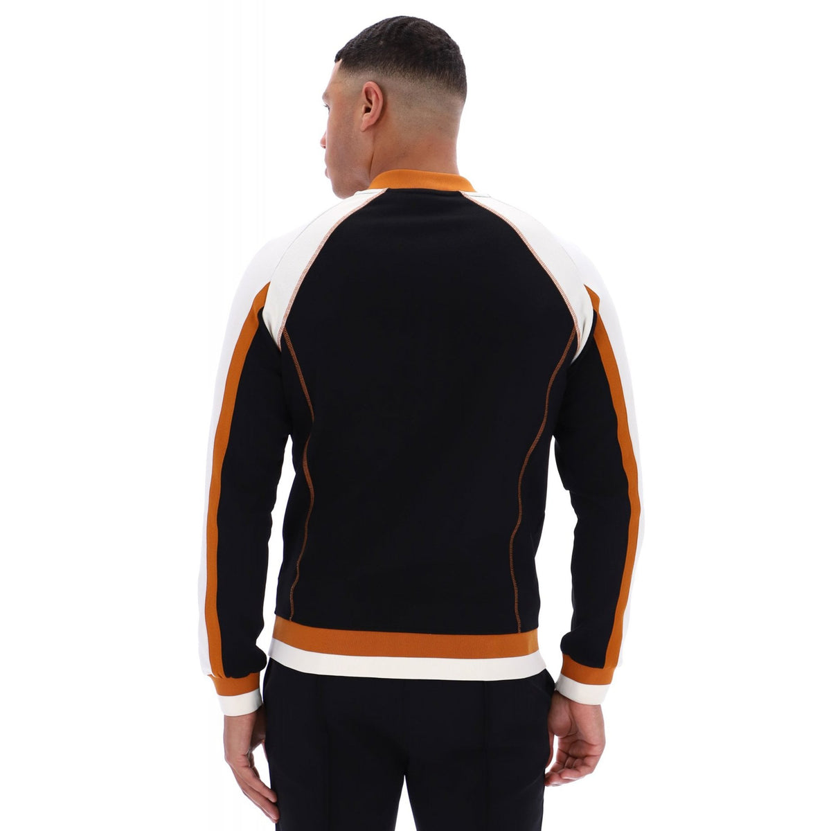 Fila Eliot MH041 Vintage Flat Lock Detail Baseball Track Top - Black/Gardenia/Pumpkin Spice