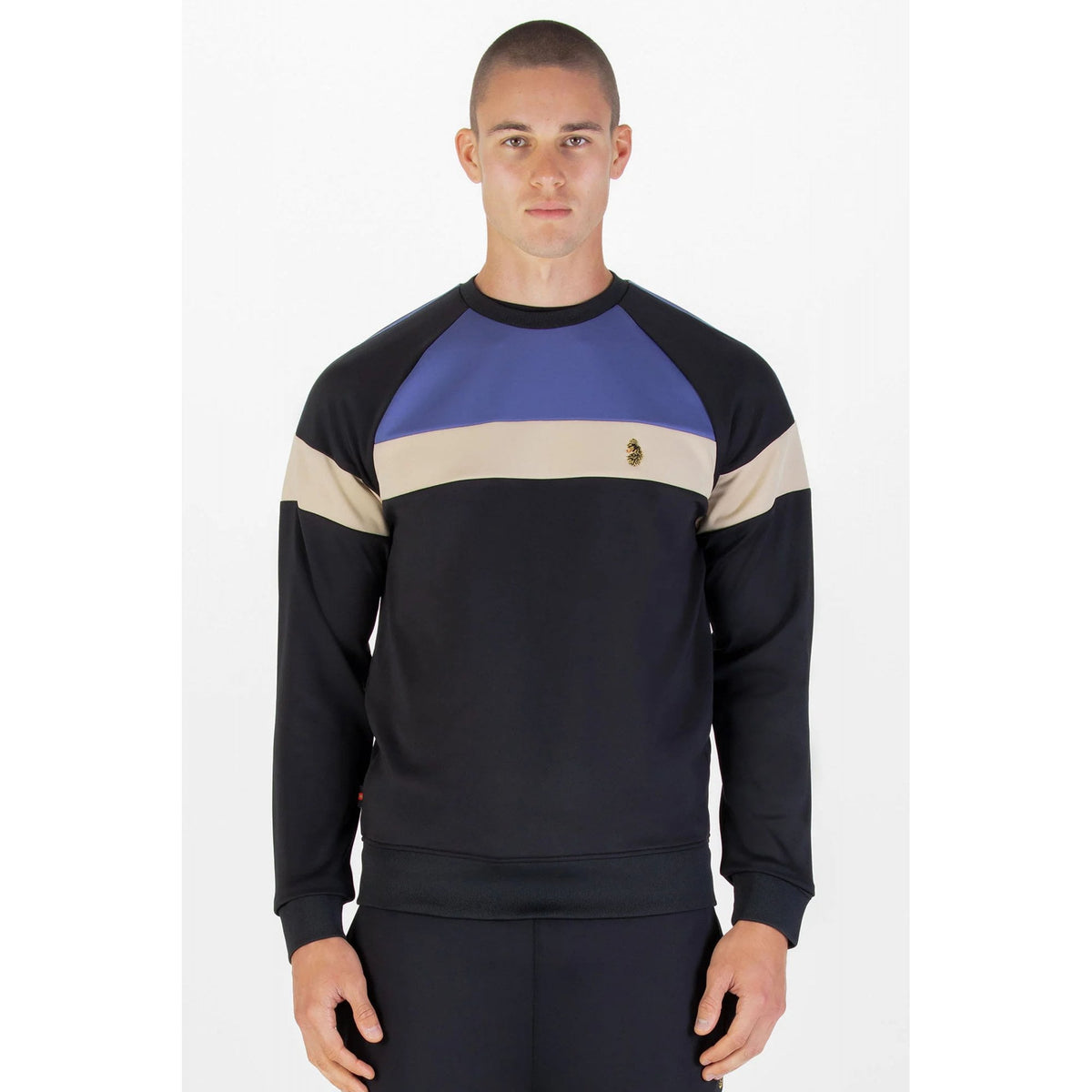 Luke | Adam 3 M590334 Block Panel Detail Tape Sweat Top - Black/Blue