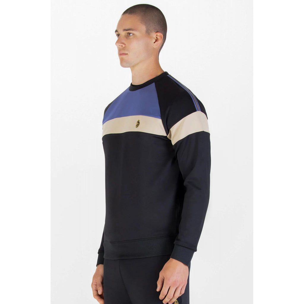 Luke | Adam 3 M590334 Block Panel Detail Tape Sweat Top - Black/Blue