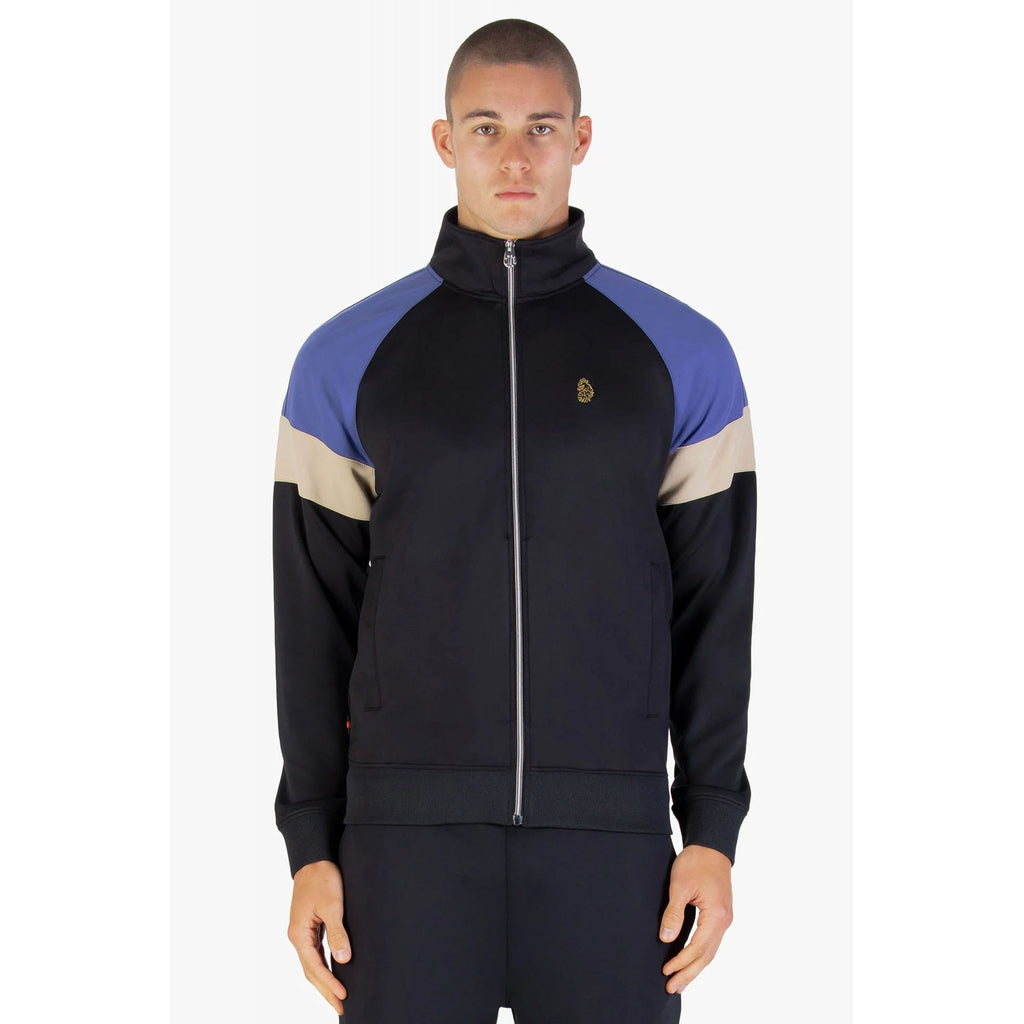 Luke | Kas 3 M590333 Block Panel Funnel Neck Tape Full Zip Track Top - Black/Blue