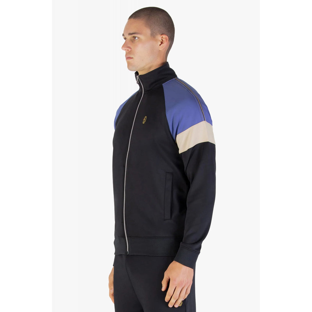 Luke | Kas 3 M590333 Block Panel Funnel Neck Tape Full Zip Track Top - Black/Blue