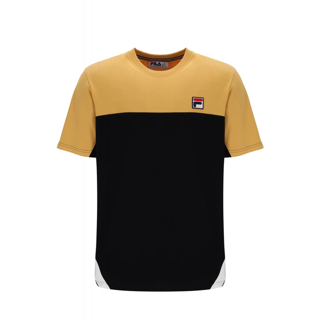 Fila Vintage Tiebreaker MH027 Colour Block Panel T-Shirt - Oak Buff/Black