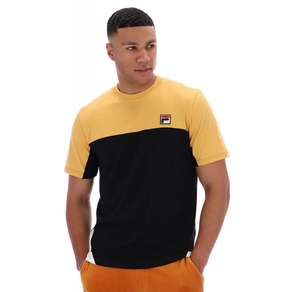 Fila Vintage Tiebreaker MH027 Colour Block Panel T-Shirt - Oak Buff/Black