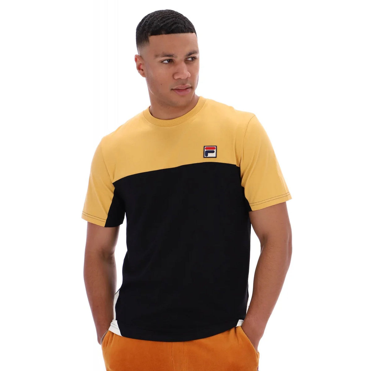 Fila Vintage Tiebreaker MH027 Colour Block Panel T-Shirt - Oak Buff/Black