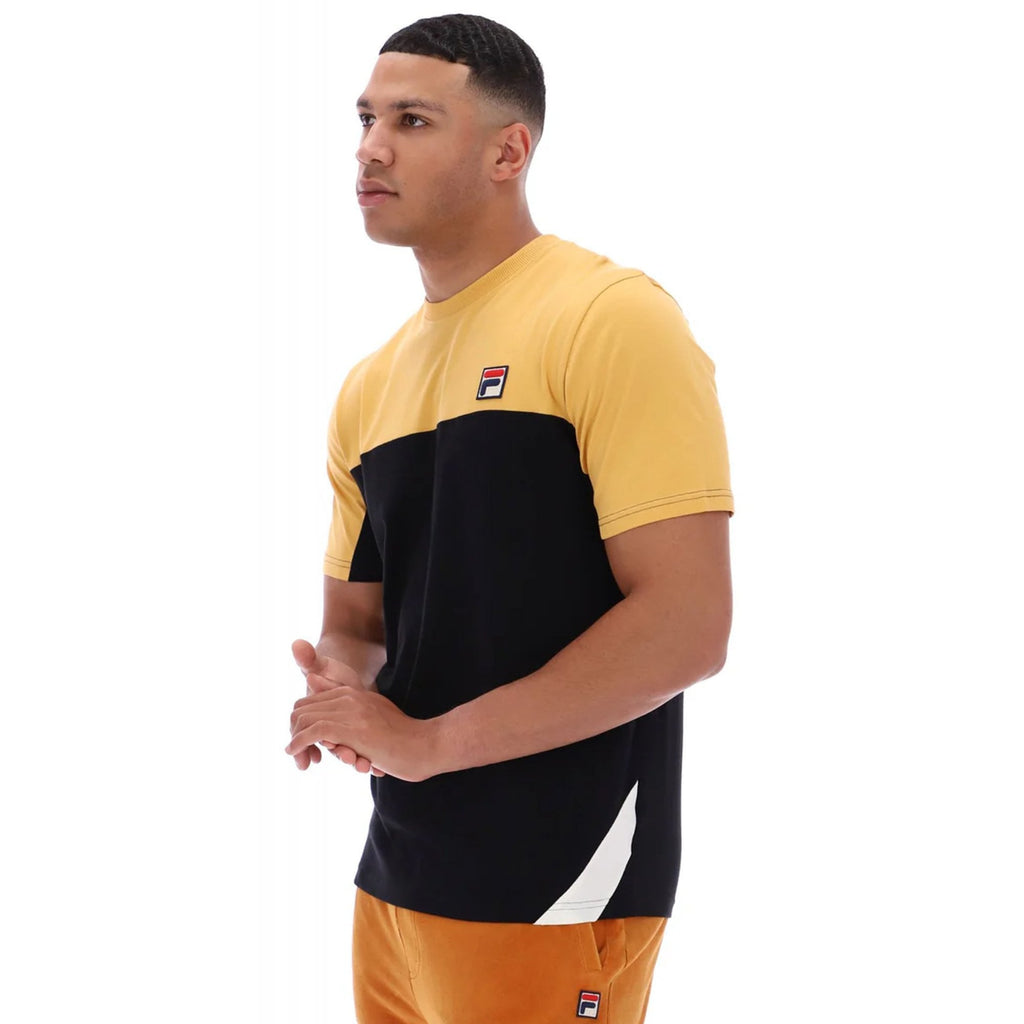Fila Vintage Tiebreaker MH027 Colour Block Panel T-Shirt - Oak Buff/Black