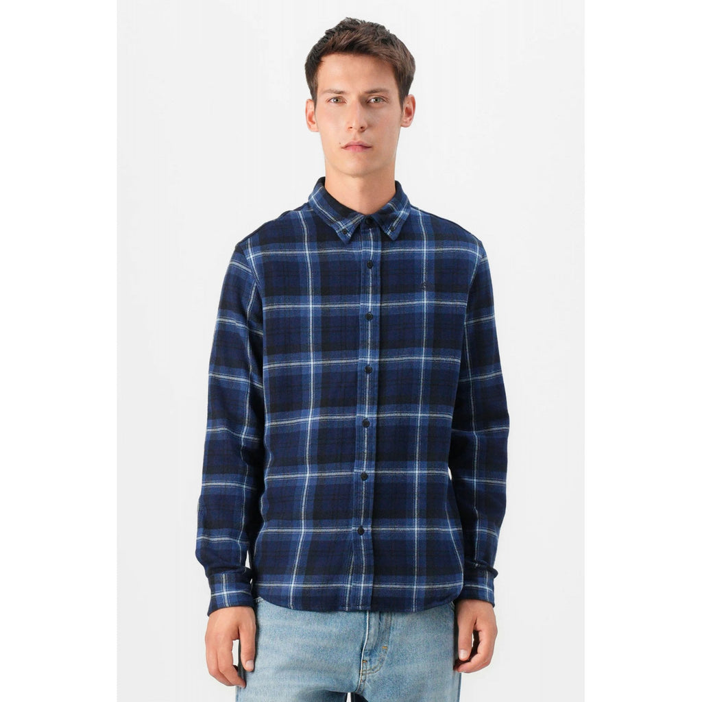 Timberland TB0A44XQ V82 Flannel Cotton Plaid Long Sleeve Check Shirt - Navy