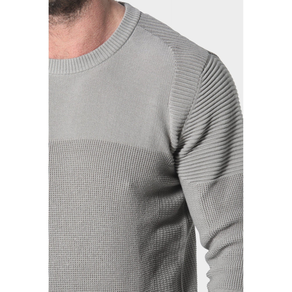 Police Caney 1204 Ribbed Crew Mixed-Texture Knit Panel Detail Cotton Jumper