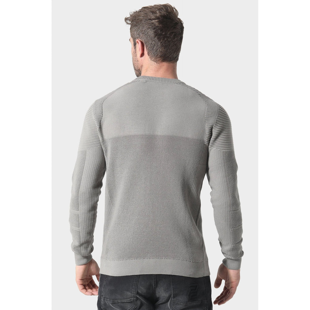 Police Caney 1204 Ribbed Crew Mixed-Texture Knit Panel Detail Cotton Jumper