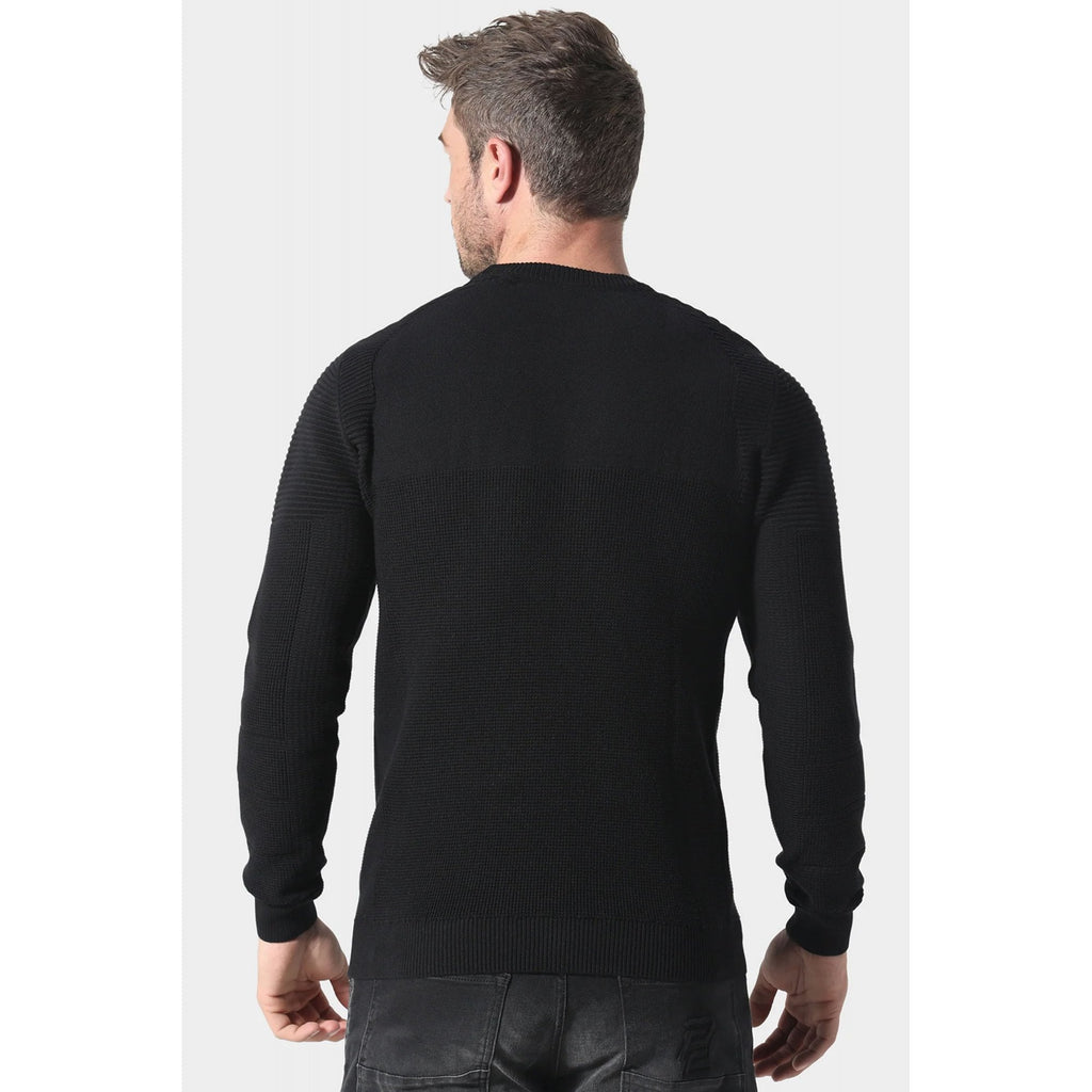 Police Caney 1204 Ribbed Crew Mixed-Texture Knit Panel Detail Cotton Jumper