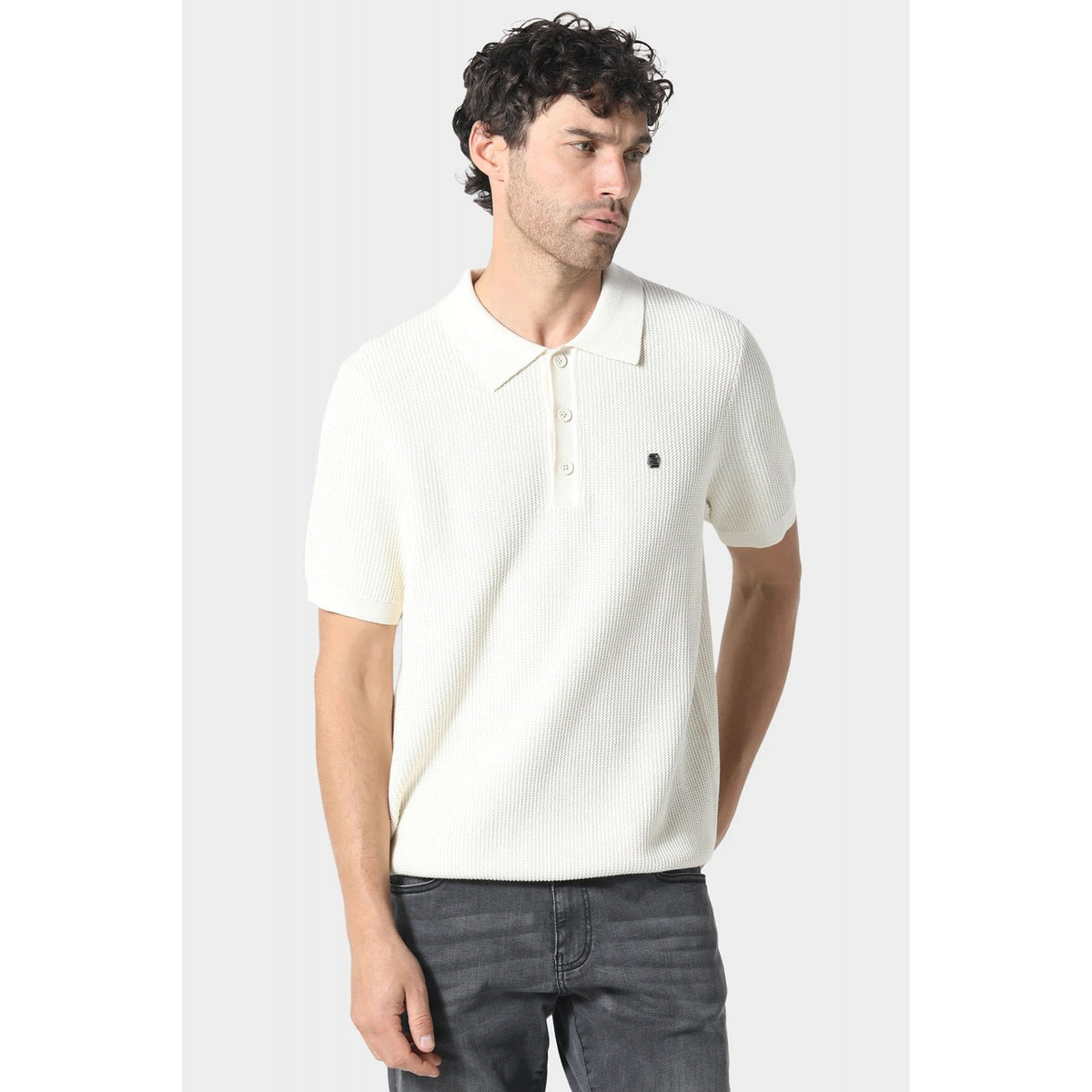 Police Pecan 1167 Textured Knit Small 'P' Emblem Metal Logo Half Sleeve Polo T-Shirt