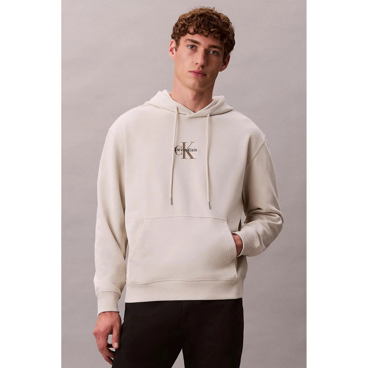 Calvin Klein Jeans | LV04RD243G Brand Logo Relaxed Fit Overhead Hood Top - Chalk Beige