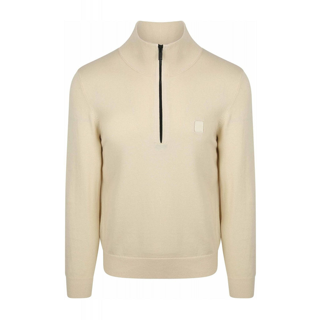 Hugo Boss 50527585 Kanobix_S Patch Logo Half Zip Funnel Neck Jumper - Beige